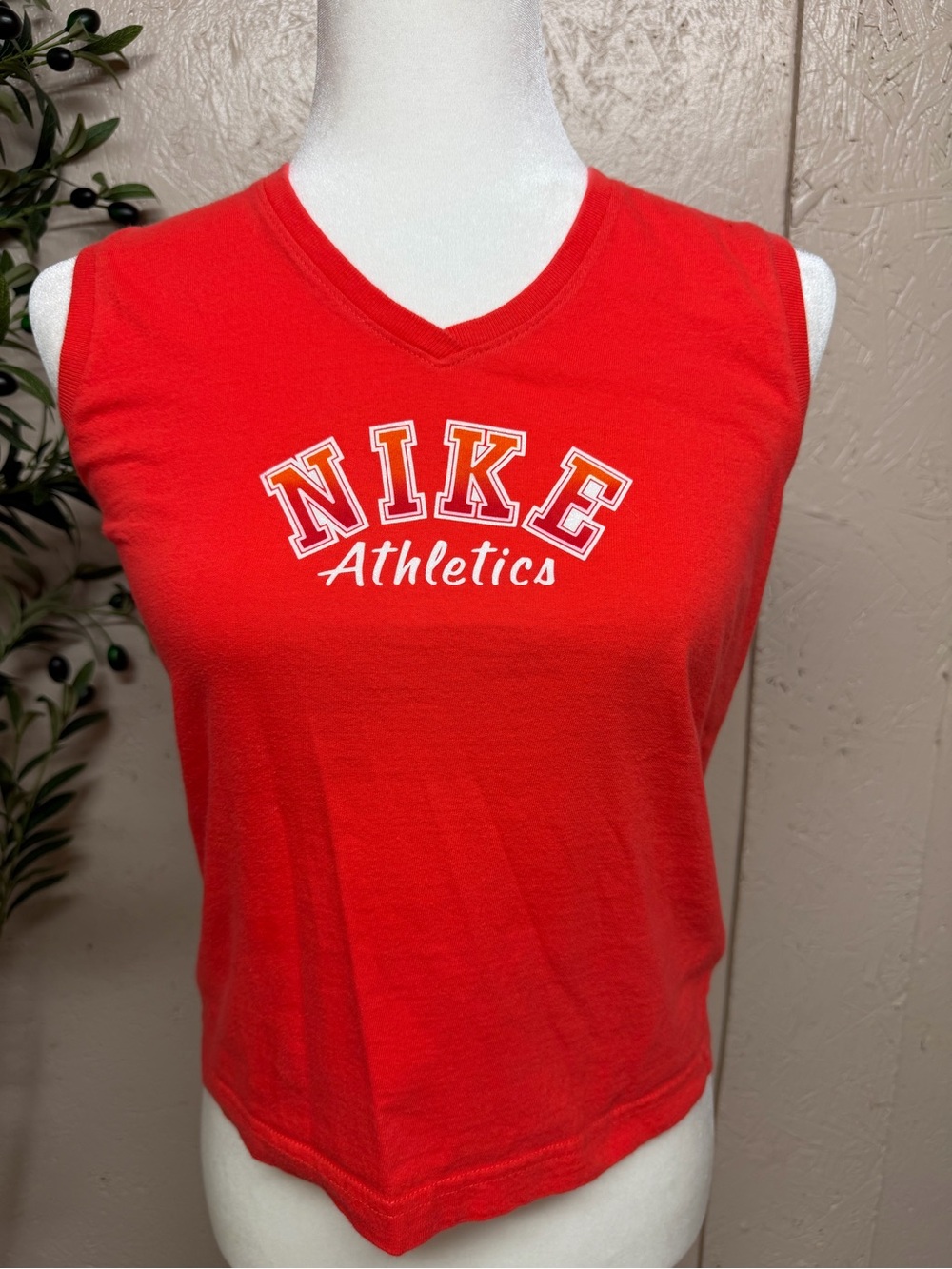 Nike Red V-Neck Athletic Tank with 'NIKE Athletics' Logo